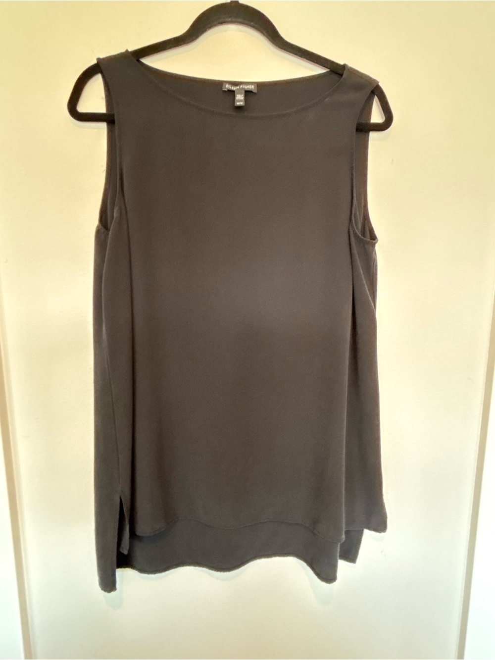 Eileen Fisher Black Silk Sleeveless Layered Shell Top